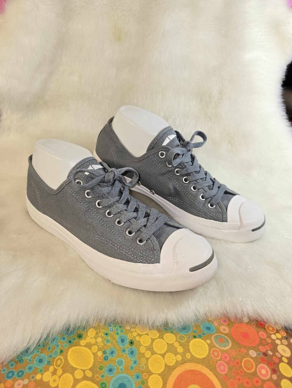 Converse Jack Purcell Unisex Gray Canvas Low-Top Sneakers with White Toe Cap - Picture 3 of 13